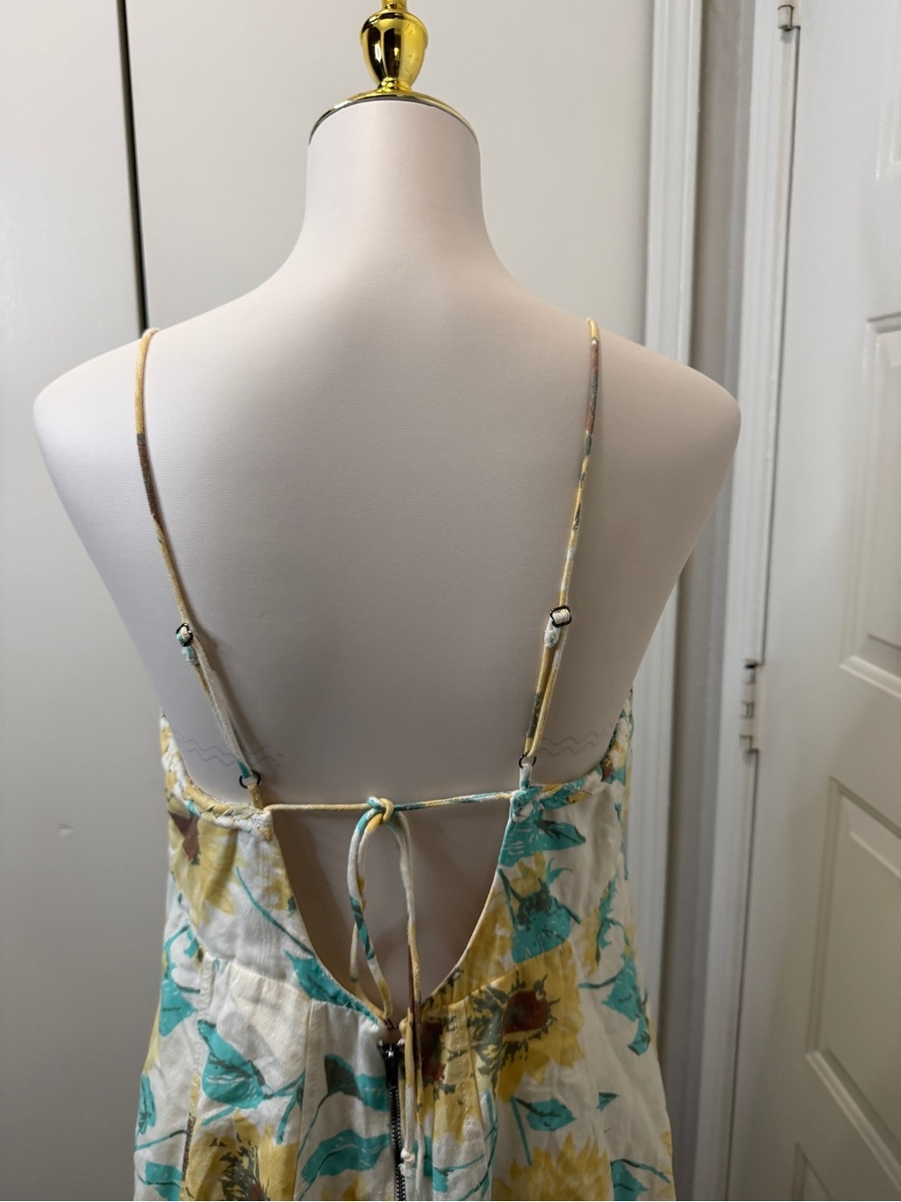 Free People Cream Floral Backless Mini Dress with Teal and Mustard Print - Picture 6 of 9